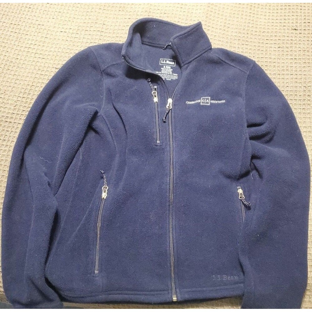 LL Bean Fleece Jacket Women's Small Full Zip Polartec Navy Blue With Custom Logo